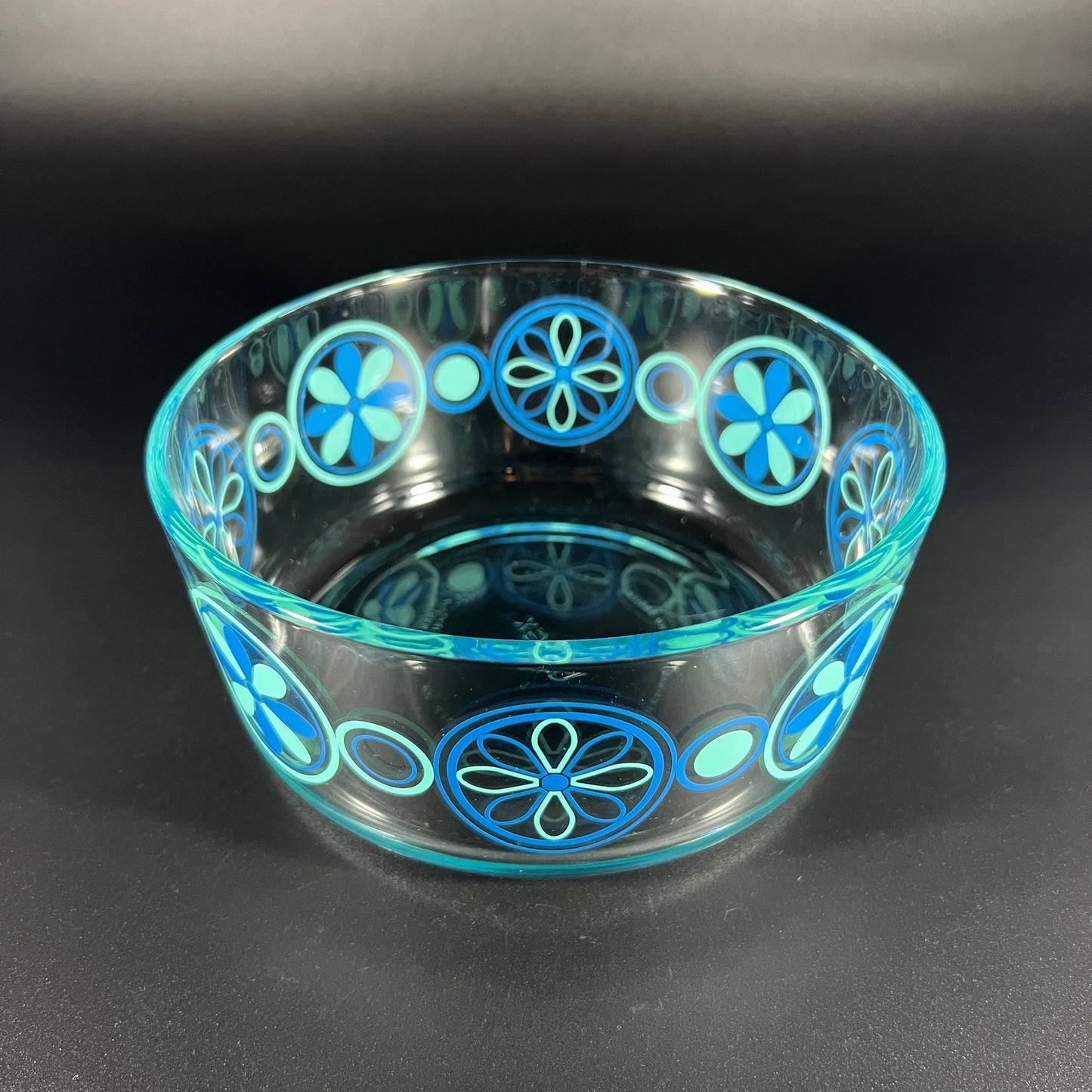 Clear Pyrex Bowl with Blue Motif