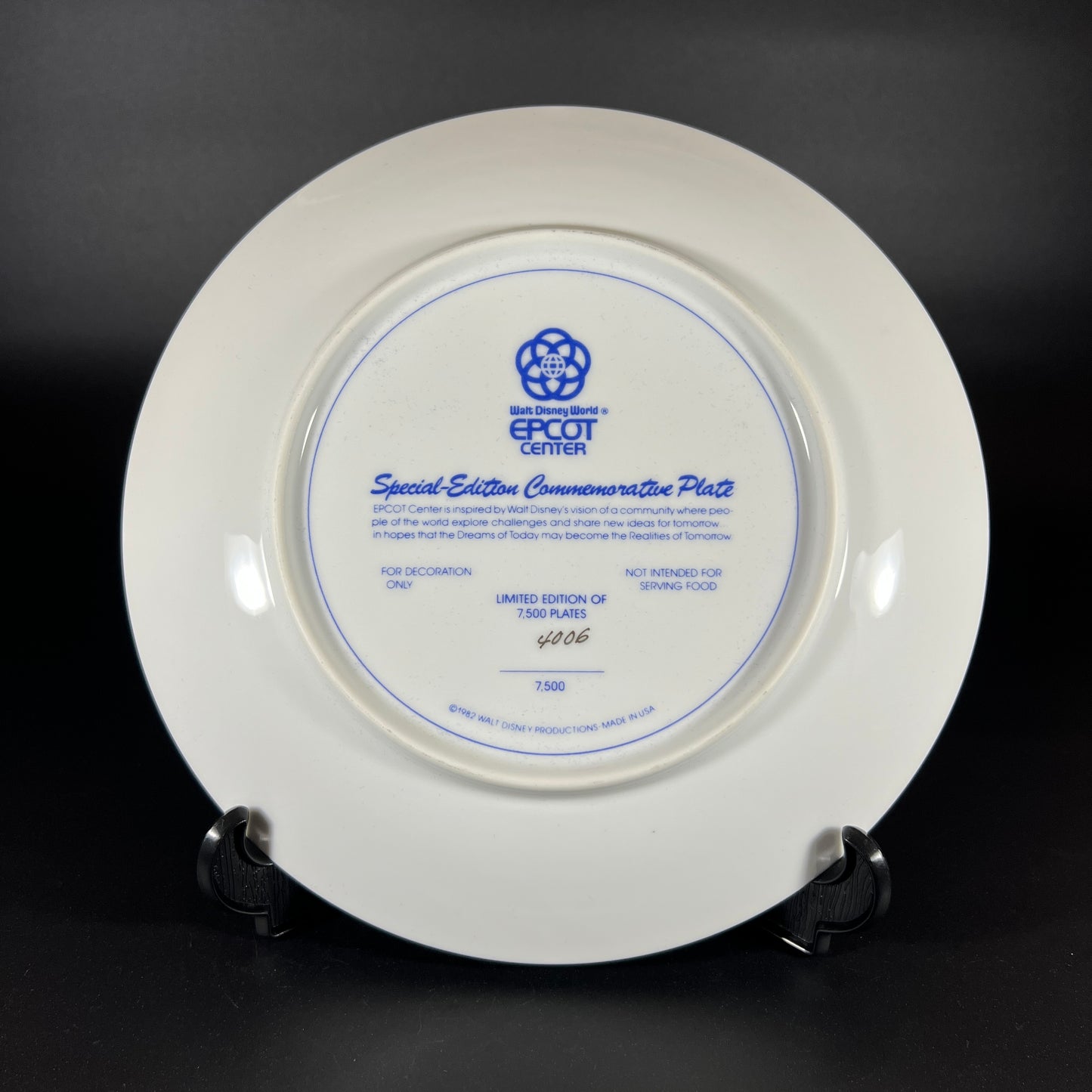 Epcot 1982 Opening Day Plate Set