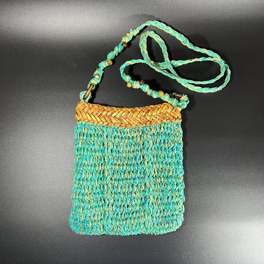 Green Woven Purse with Beaded Strap