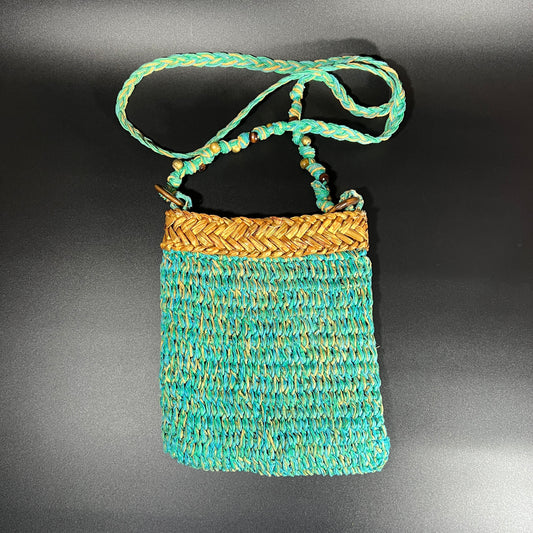 Green Woven Purse with Beaded Strap