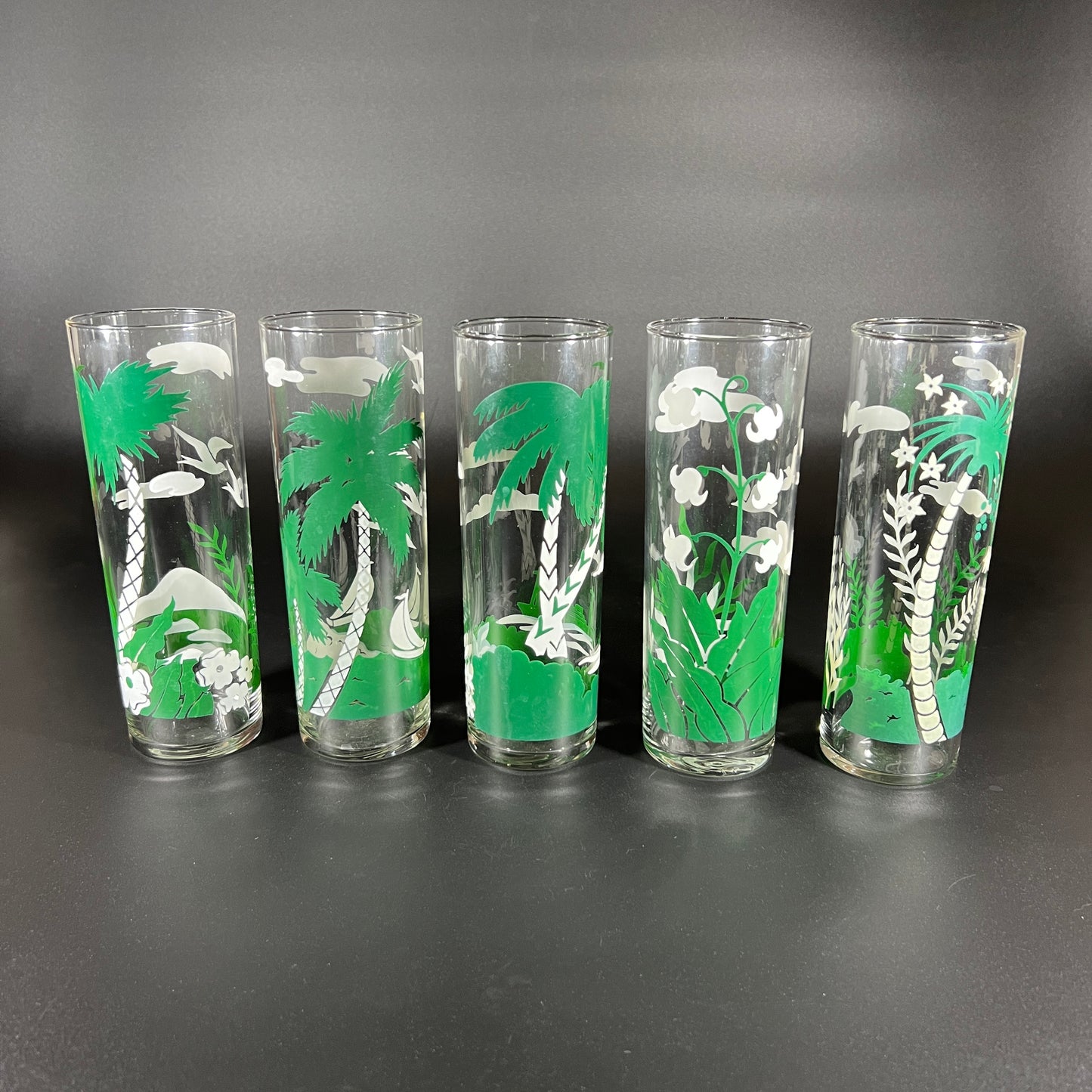 Libby Green and White Glasses (set of 5)