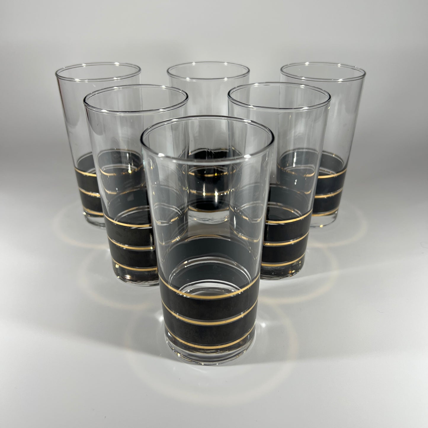 Black and Gold Striped MCM Glass Set (set of 6)