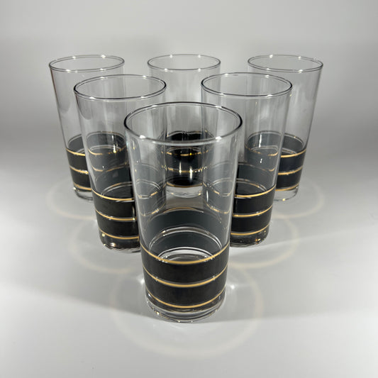 Black and Gold Striped MCM Glass Set (set of 6)