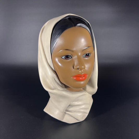 1960’s Marwal Chalkware Bust Head Woman Wearing Hijab Scarf