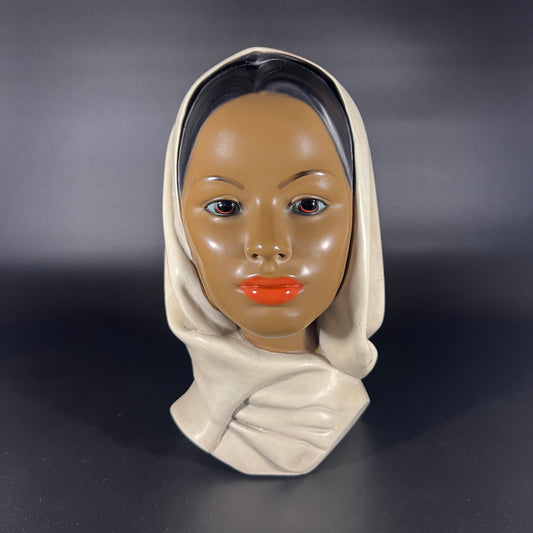 1960’s Marwal Chalkware Bust Head Woman Wearing Hijab Scarf