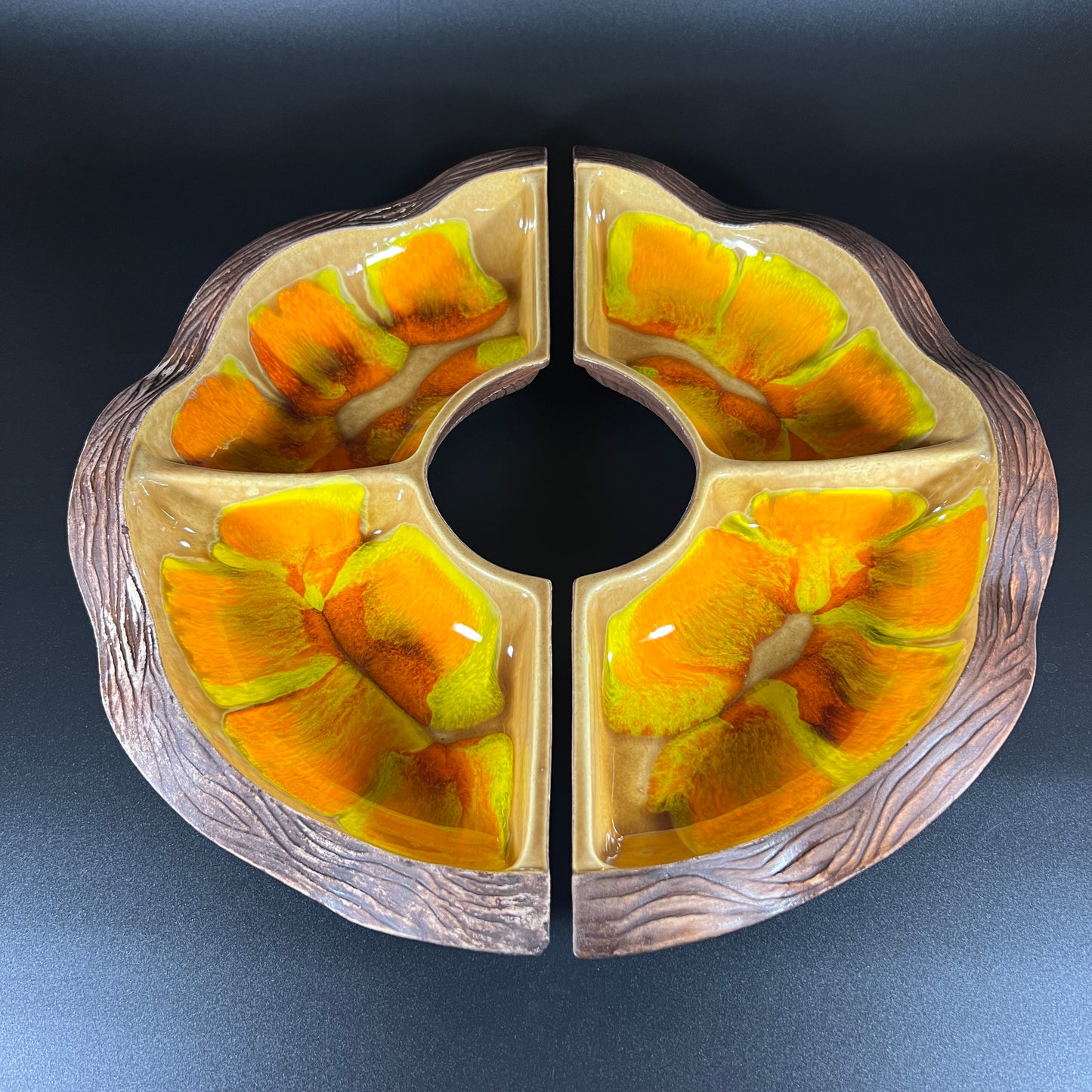 California Pottery Orange 2 Piece Serving Dish