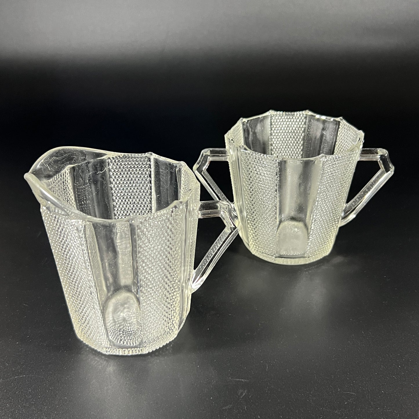 Jeannette Dew Drop Pattern Vintage Glass Creamer and Sugar Set