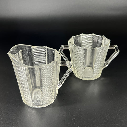 Jeannette Dew Drop Pattern Vintage Glass Creamer and Sugar Set