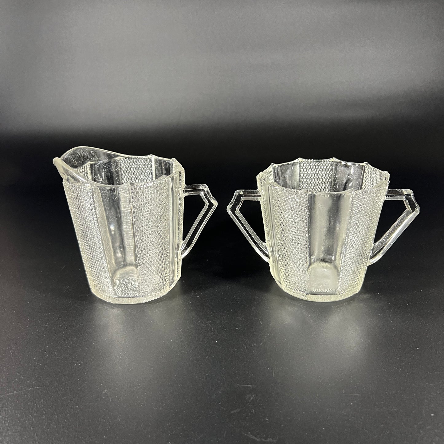 Jeannette Dew Drop Pattern Vintage Glass Creamer and Sugar Set