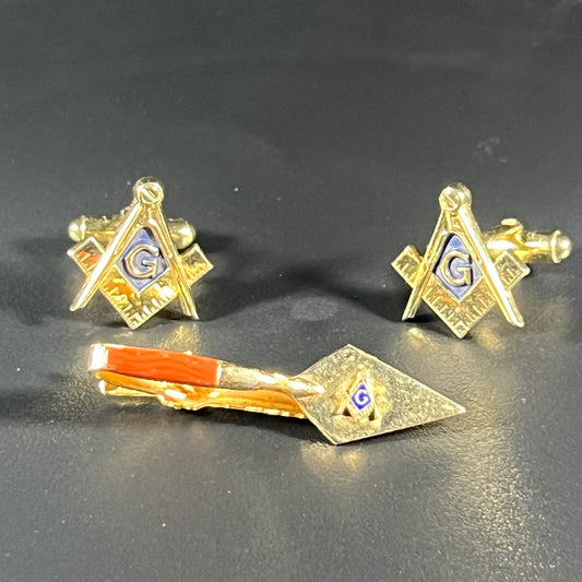 Vintage Masonic Cufflinks, Trowel Tie Clip Set