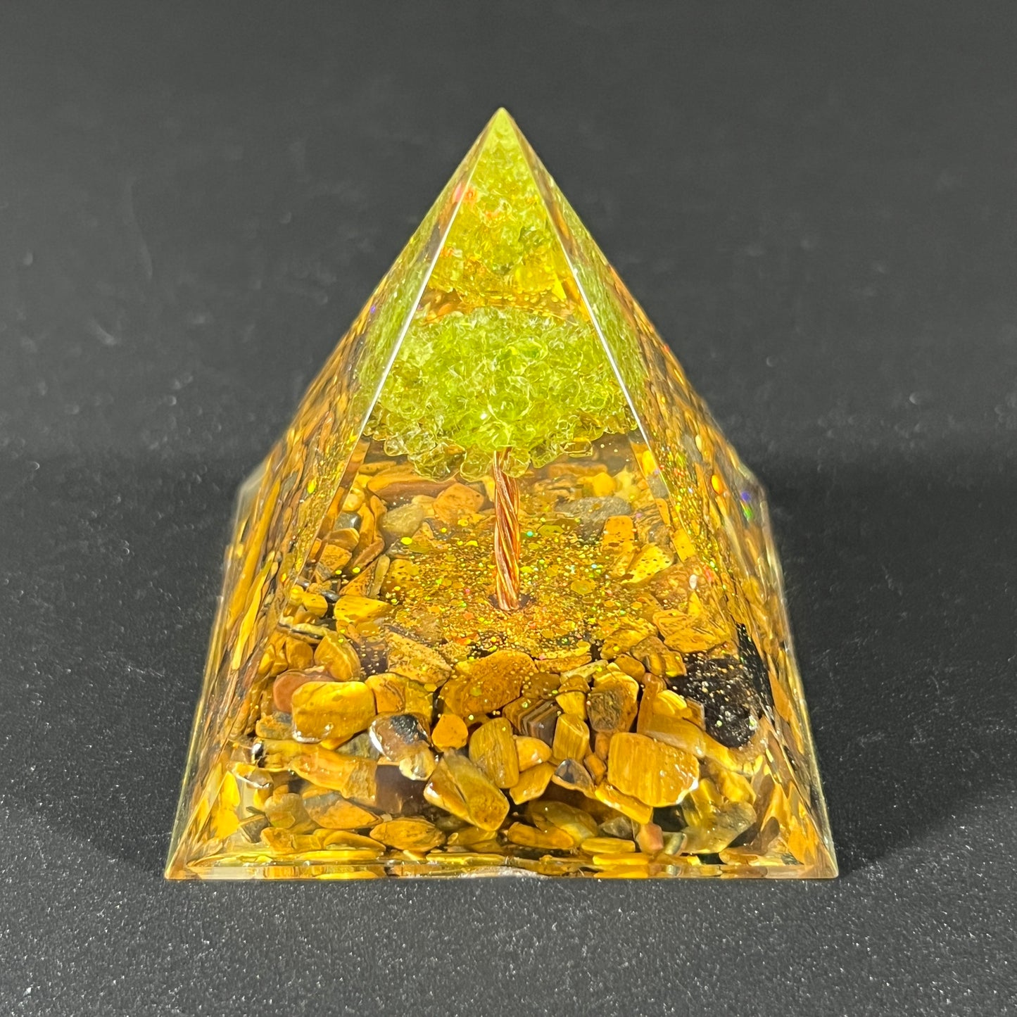Orgonite Energy Pyramid with Peridot Crystal Tree