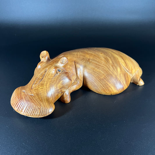 Vintage Wooden Hand Carved Hippo Sculpture