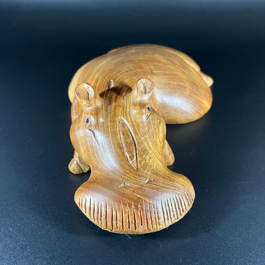 Vintage Wooden Hand Carved Hippo Sculpture