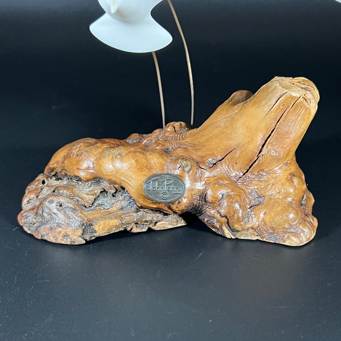 Vintage John Perry Dual Seagull Sculpture on Burl Wood Base