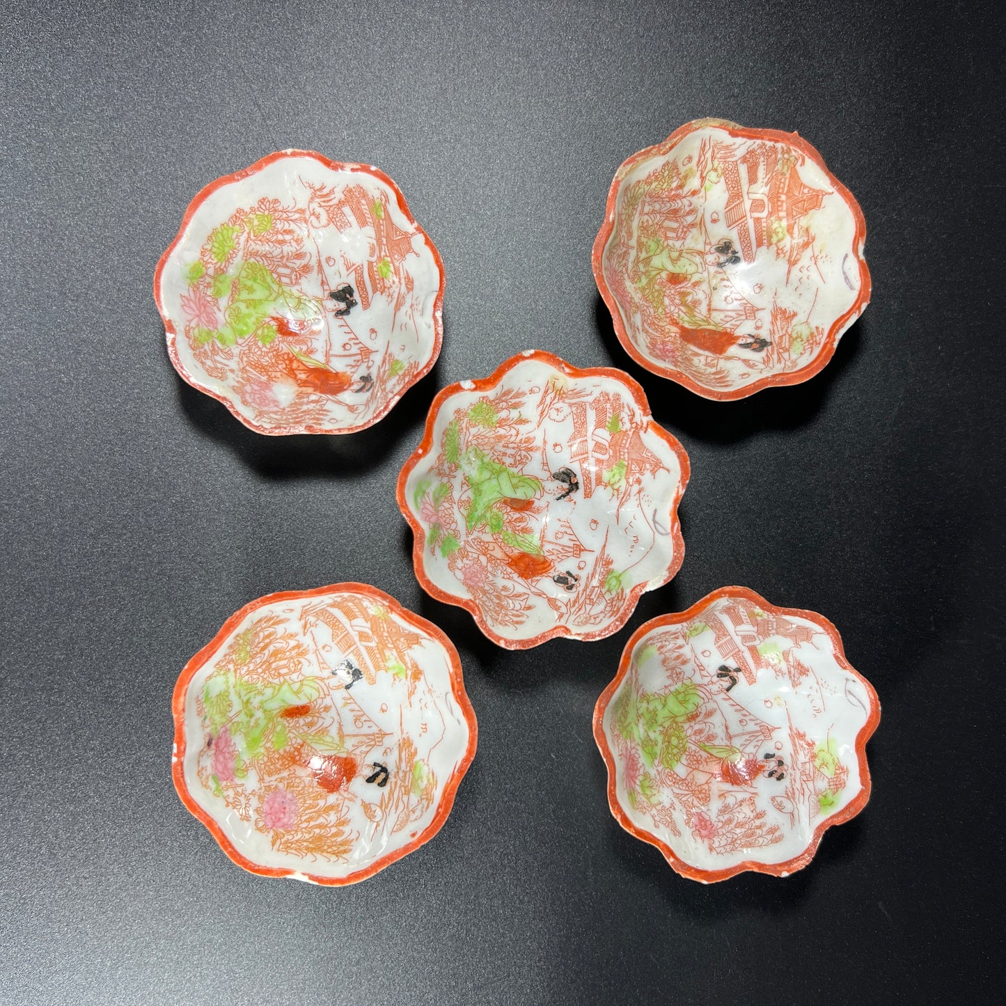 Antique Hand-Painted Japanese Kutani Porcelain Bowl Set