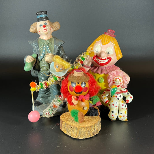 Charming Vintage Set of 5 Handmade Clown Dolls – Unique One-of-a-Kind Collection