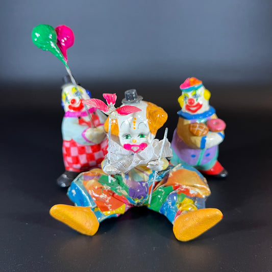 Colorful Vintage Paper Mâché Clowns – Set of 3