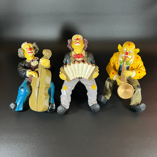 Vintage Musical Clown Trio – Hand-Painted Resin Figures (Set of 3)