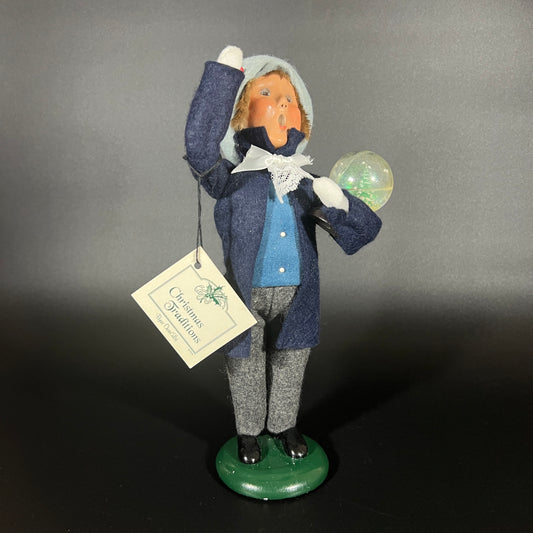 Byers Choice Doll - Boy with Snow Globe and Blue Jacket