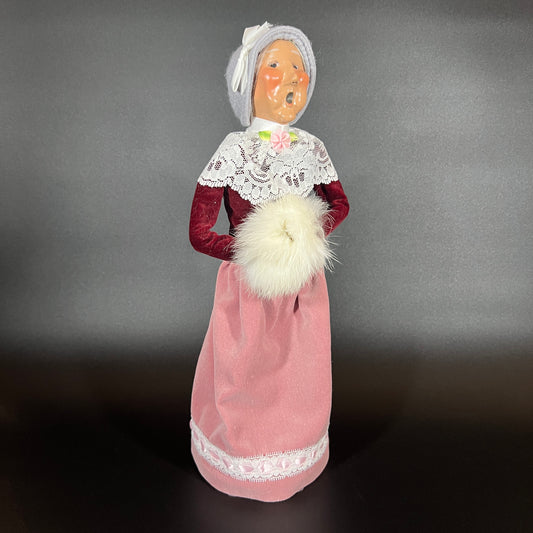 Byers Choice Doll - Woman Caroler with Grey Hat and White Hand Warmer